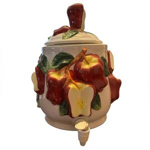 Vintage KMC Ceramic Apple Beverage Dispenser with Lid and Spigot